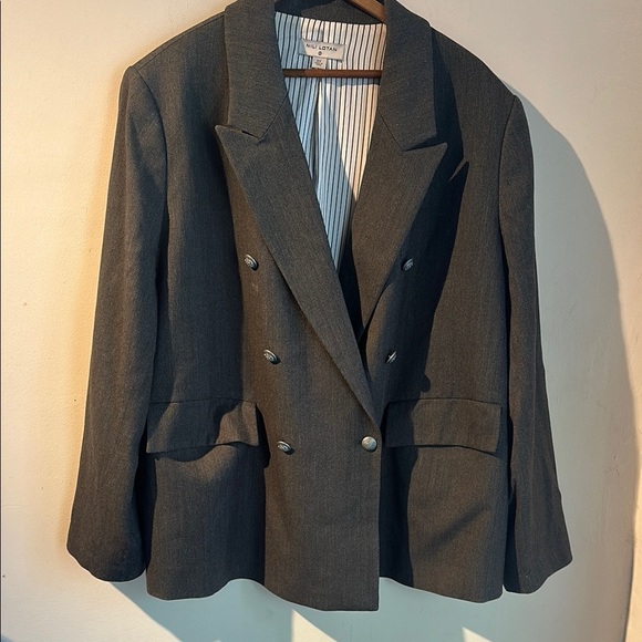 Nili Lotan Dark Gray Herringbone Double-Breasted Blazer - Picture 1 of 5